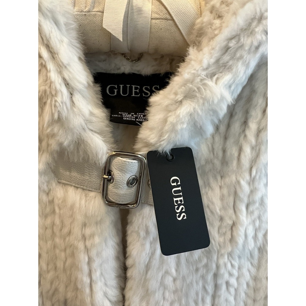 Vintage Guess White Fur Cape Circa 1990 Angora Buckle Front Sweater Shawl NWT